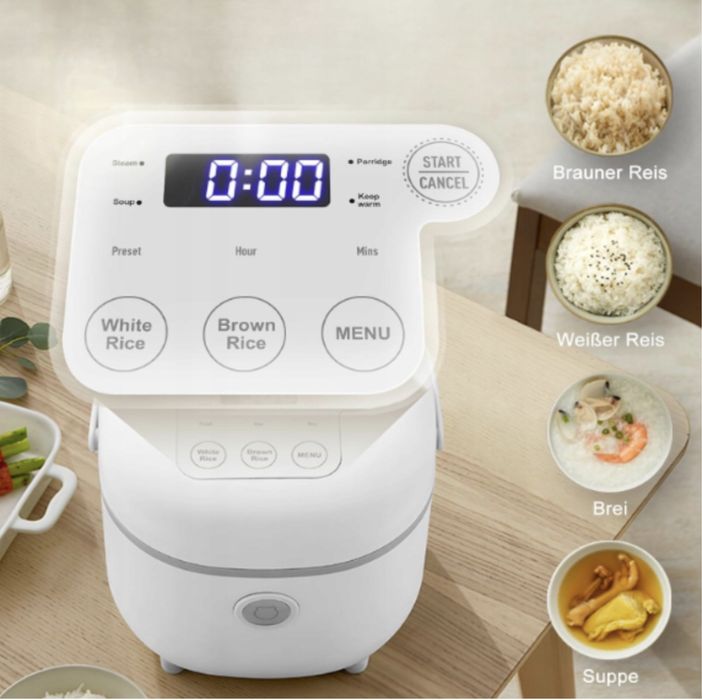 Bear szybkowar do ryżu biały 2 litry z parowarem 6 funkcji gotowania