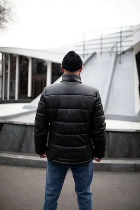 Теплая куртка кожаная мужская ,осенне-зимняя . Большой размер