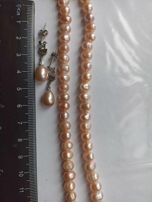 Набор Розовый жемчуг, натуральный, бусы, сережки.