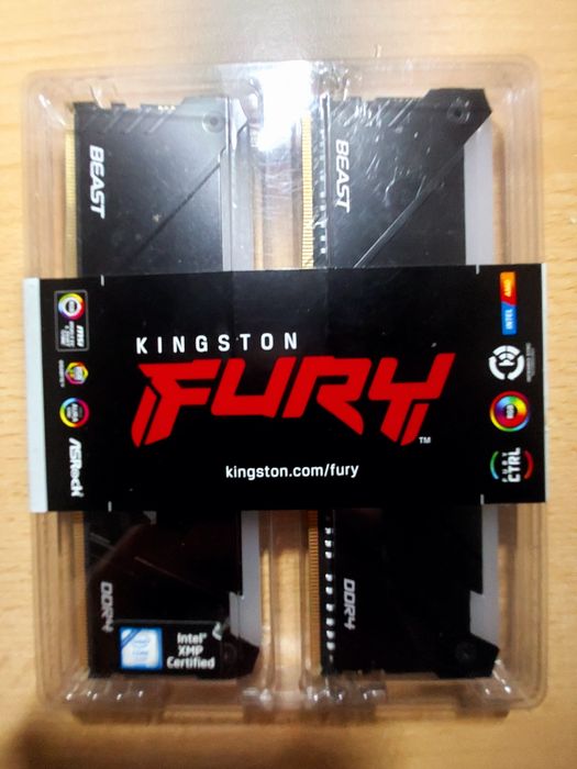 Продам Оперативну пам'ять Kingston Fury DDR4-3200 16384MB PC4-25600 (Kit of 2x8192) Beast RGB 1Rx8 Black (KF432C16BB2AK2/16)