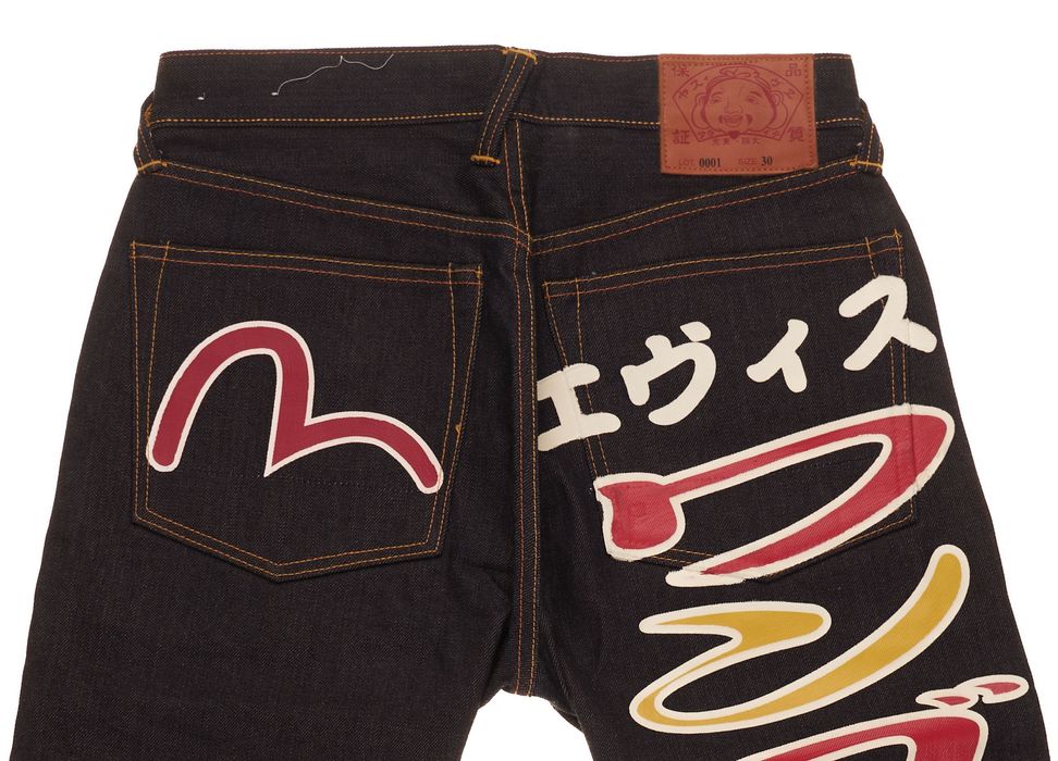 Spodnie Evisu Japanese W30 Męskie Dark Wash Button Fly Denim