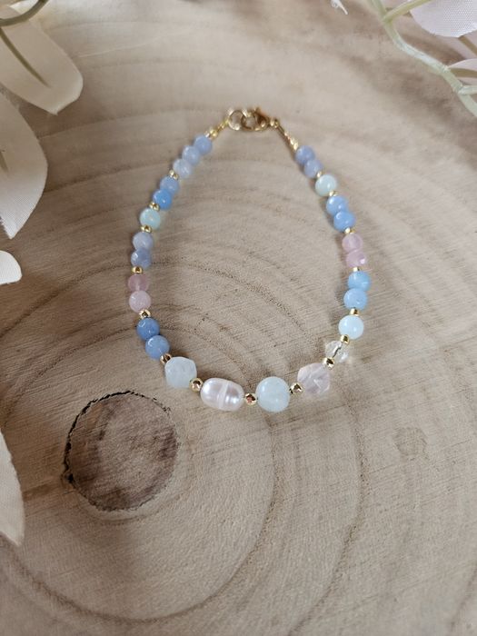 Bransoletka kamienie naturalne Larimar Perła naturalna Kryształ Jadeit