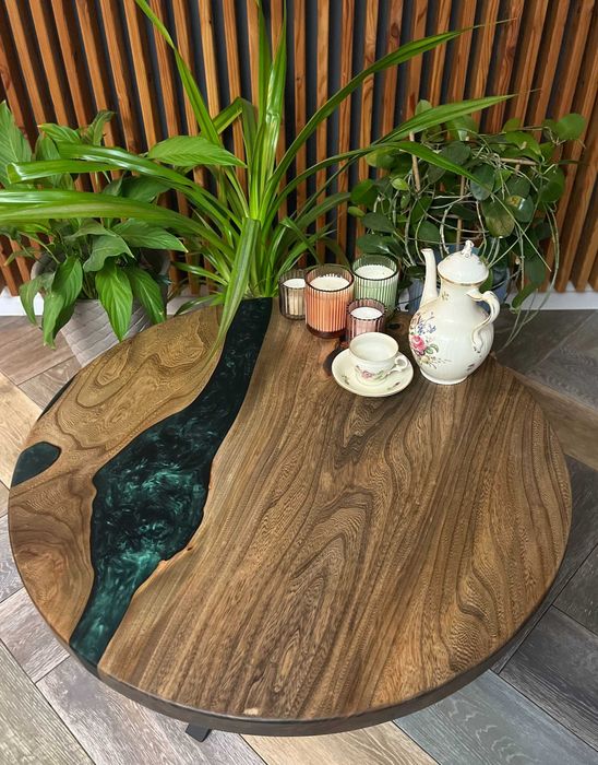 Stolik okrągły stół ława żywica loft drewno