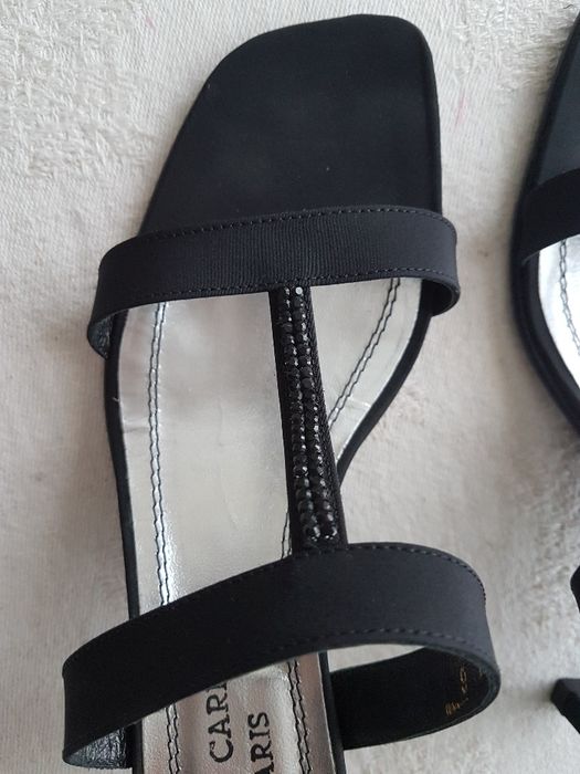 Sandálias pretas pierre Cardin novas cetim pele e cristais swarovsky