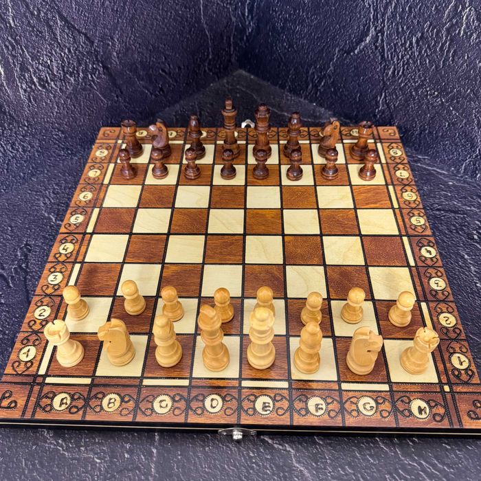 Комплект шахматы, шашки, нарды 3 в 1 с магнитом 7704 (доска 39x39 см)