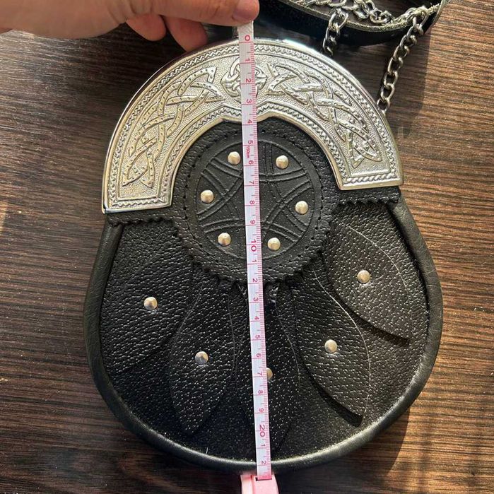 Kilt Sporran Deluxe (Шкіряний споран). Чорна шкіряна сумка. Кilt bag.