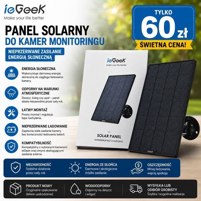 Panel Solarny ieGeek do Kamer Monitoringu – Nowy