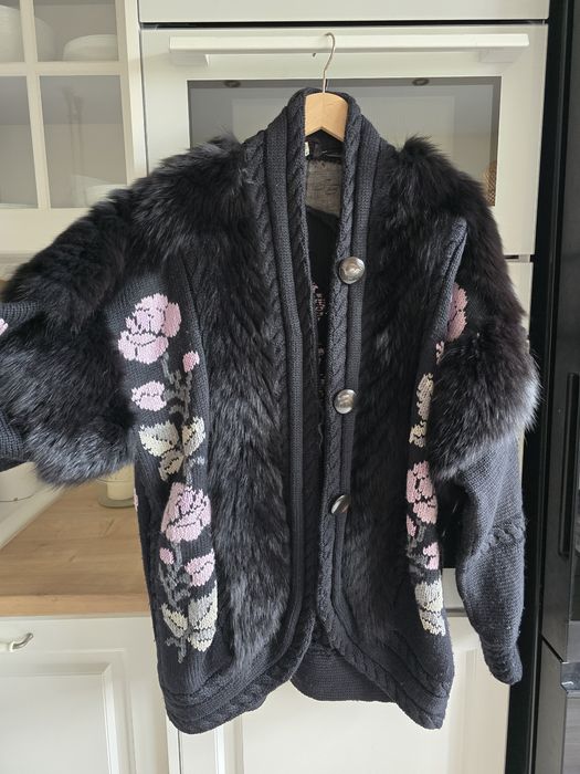 Kardigan wełniany handmade dziergany gruby i ciepły