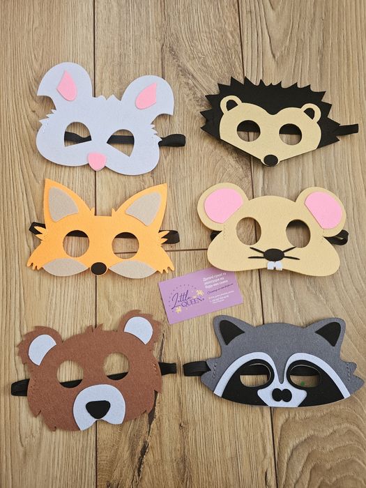 Дитяча детская маска з фетру тварин мишки корови коня зайця оленя тигр