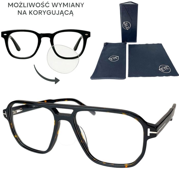Okulary oprawki zerówki do wymiany na korygujące Acetat+zestaw z etui