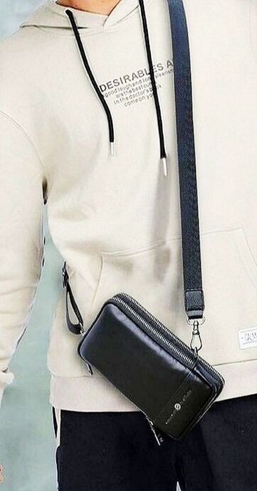 Кожаная мужская Барсетка (Портмоне). Черная. Стильная .