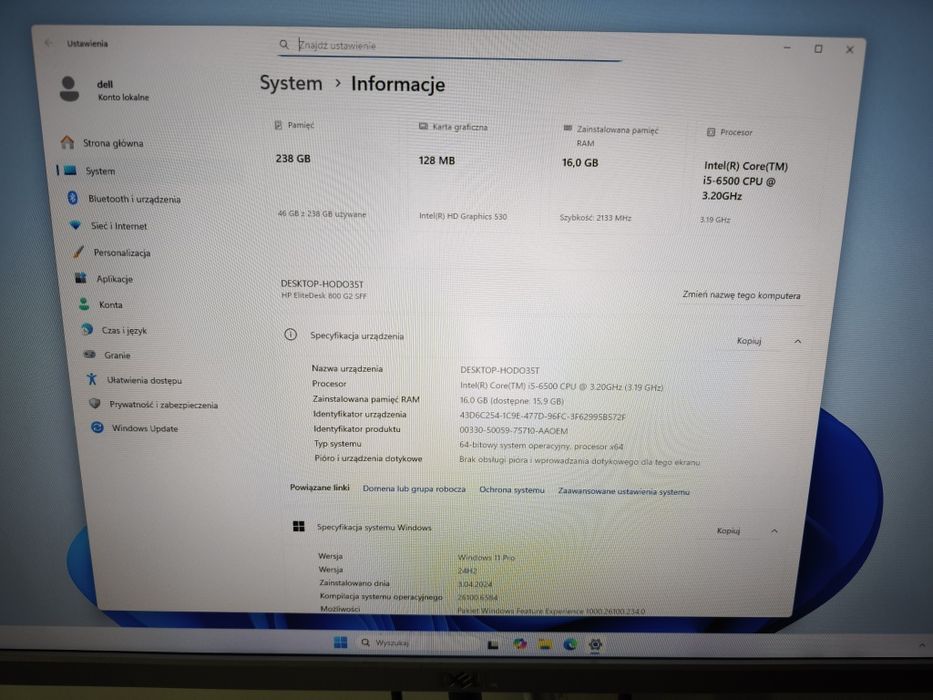 Tani mały szybko komputer HP Elitedesk win11 i5 8gb ram 256GB nvme