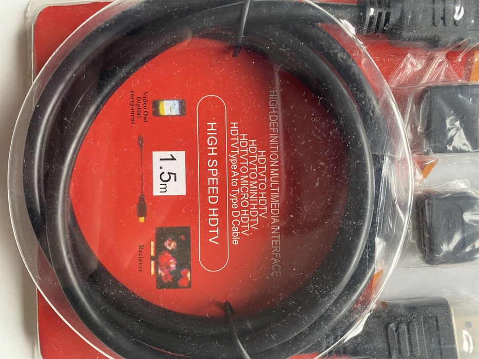Cabo HDMI 1.5 m + adaptadores micro e mini (NOVO)