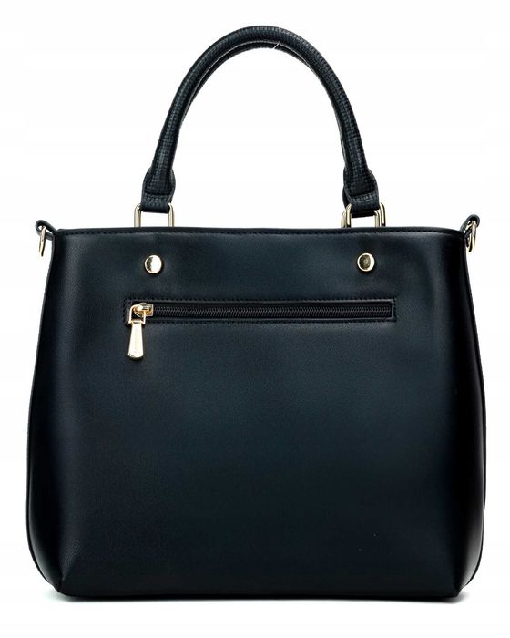 Monnari Klasyczna Torebka Damska Shopper Na Ramię Czarna Skórzana Logo