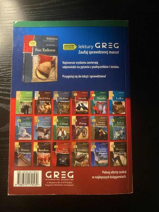 GREG. Opracowania lektur i wierszy. Liceum/technikum kl. 1 - 4.
