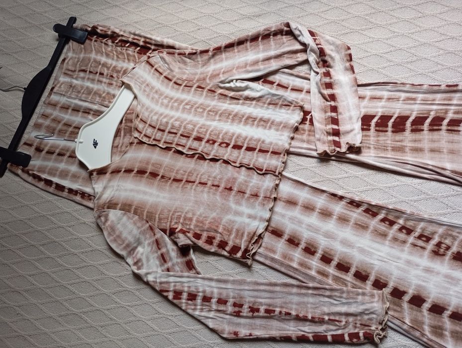 SHEIN M efektowny dzianinowy komplet top szerokie spodnie dzwony flare