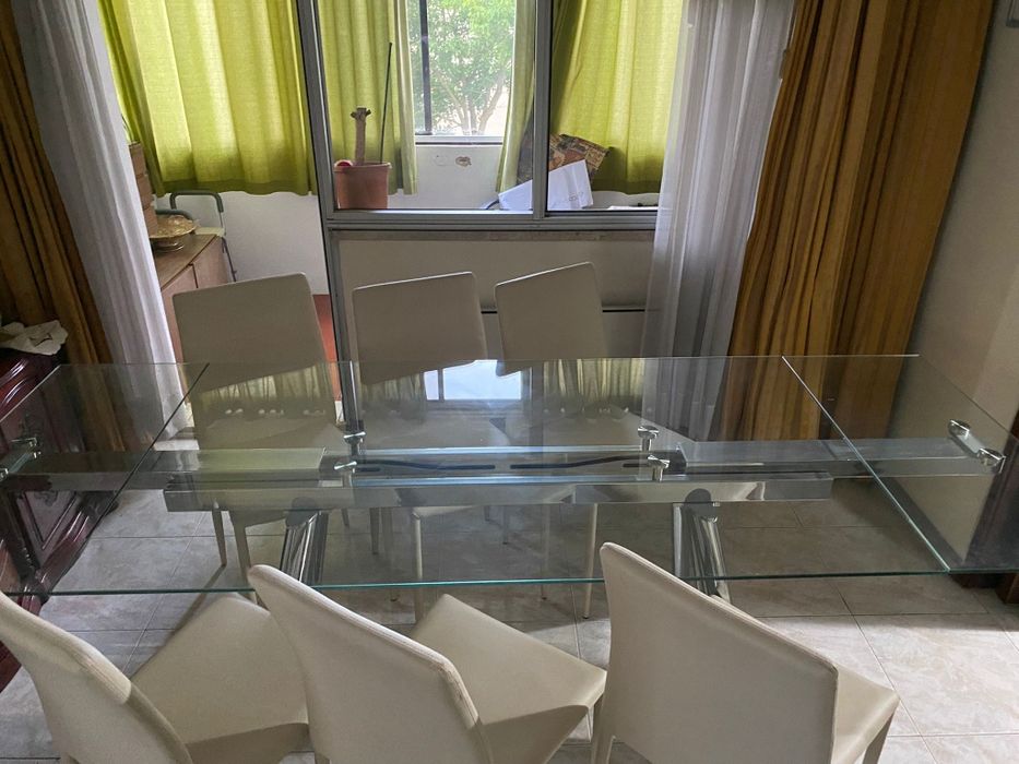 Mesa extensível vidro + 6 cadeiras