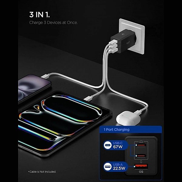 Ładowarka sieciowa Spigen Essential EE673EU 3-porty 2xUSB-C 1xUSB-A 67
