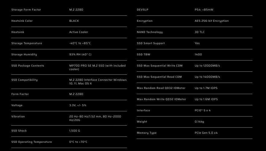 NOVO - SSD PRO Corsair MP700 PRO SE PCIe 5 NVMe M.2 2TB