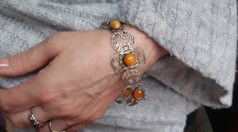 Bransoleta Imago Artis filigran z bursztynami.