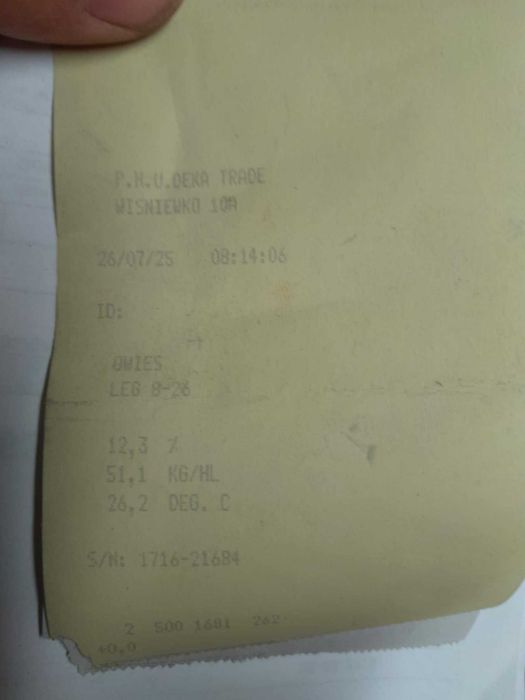 Owies ozimy Snowbird Kws  po centrali gęstość 51,1