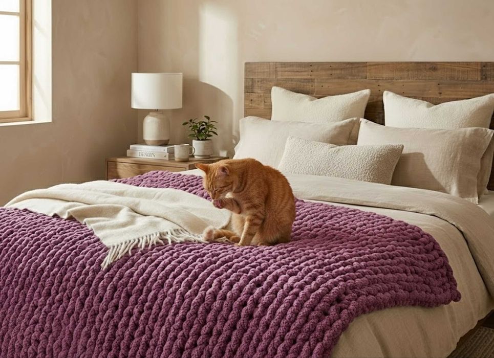 Плед ручної в'язки (190х200х2см, 7кг). Велика палітра і розмірна сітка