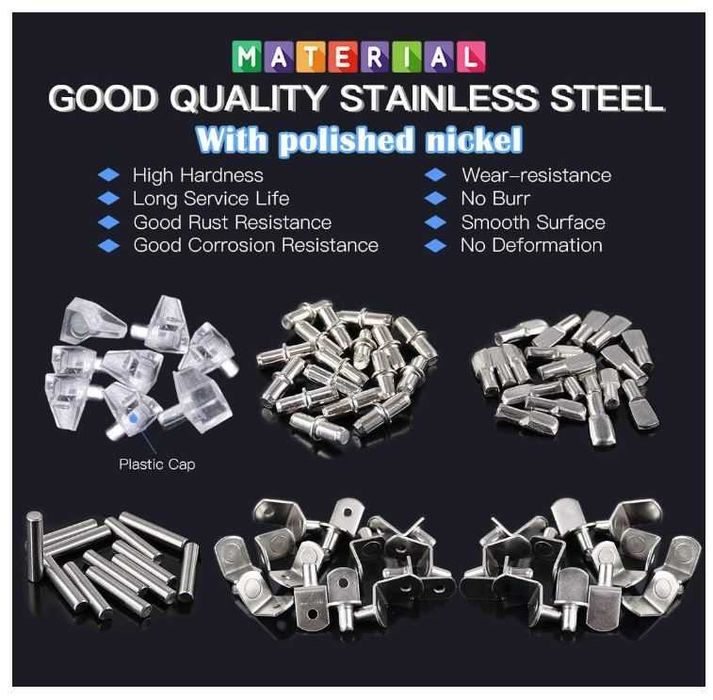 Zestaw 160 podpórek do półek, 6 stylów