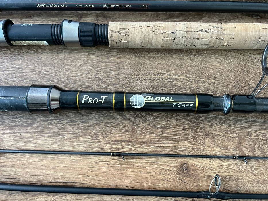 Lote de Canas de Pesca em Carbono DAM, S-Pro, Pro T, Taipan + Rede