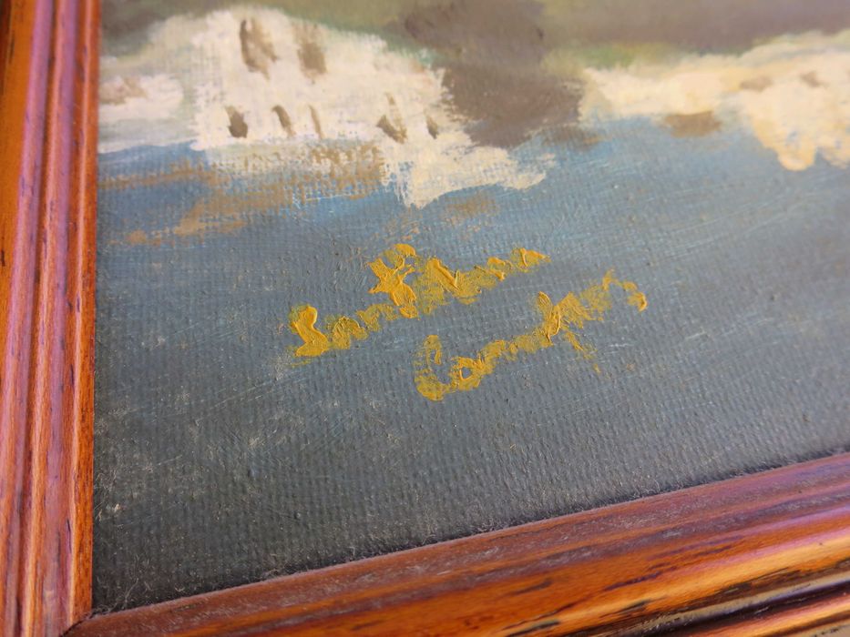 Pintura a óleo de Mértola paisagem muralha quadro tela arte emoldurada