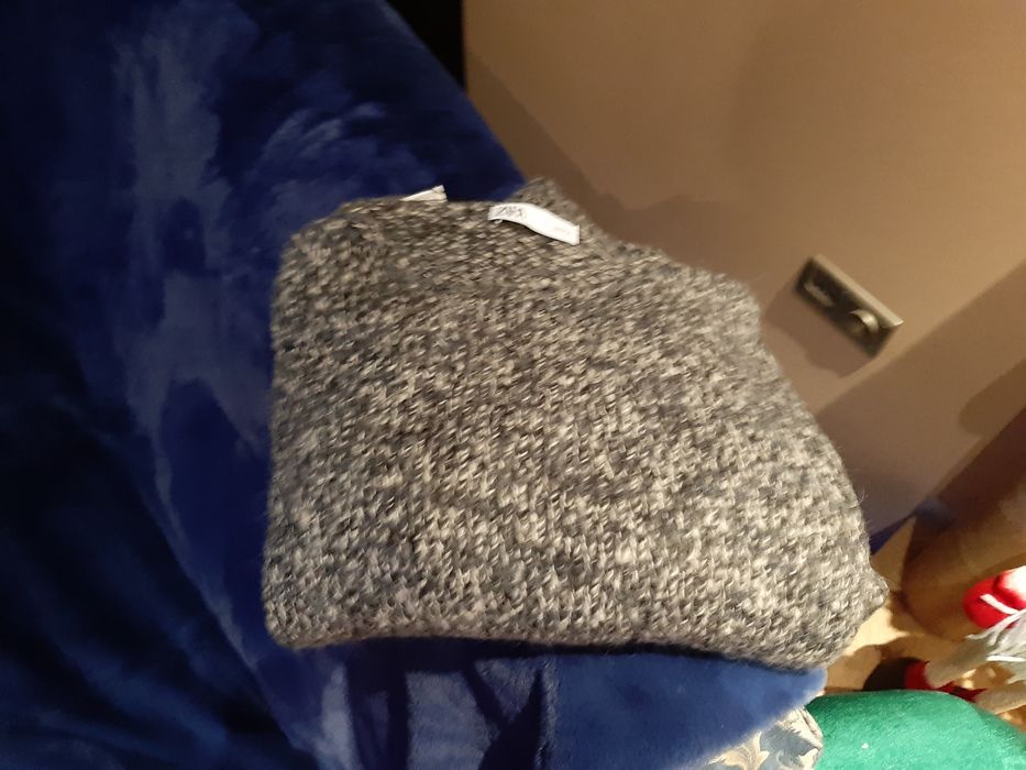 Sweter szary Zara melanż Xl oversize duży dzianina alpaca tkmaxx home