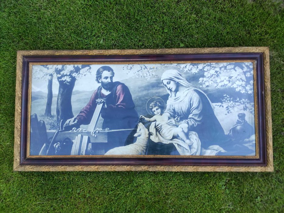 Obraz duży rodzina święta stary zabytek antyk oryginalna oprawa ramie