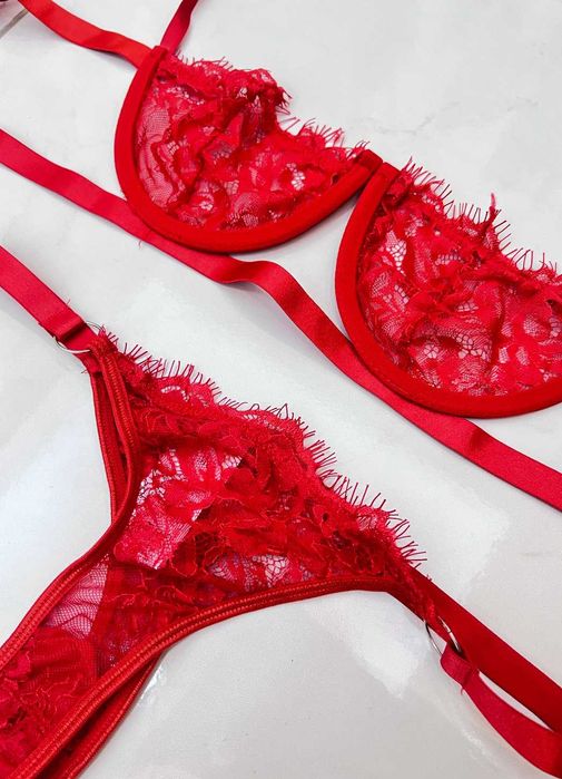 Czerwony stanik biustonosz harness komplet M