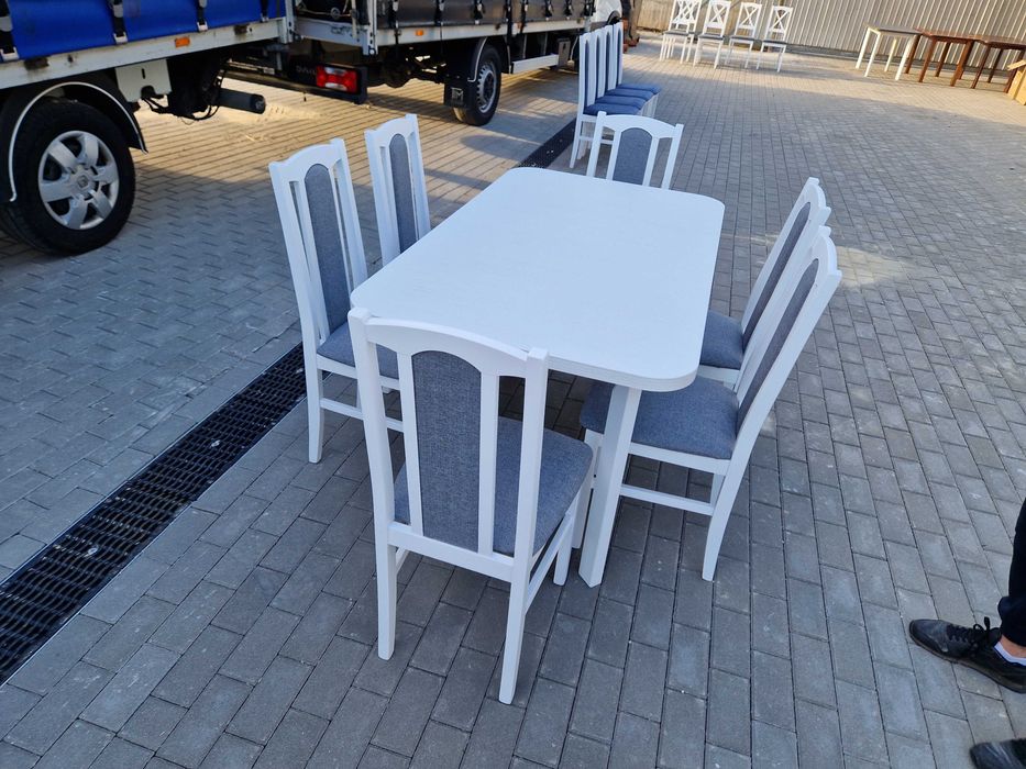 Nowe: Stół rozkładany + 6 krzeseł, biały + szary , dostawa cała POLSKA