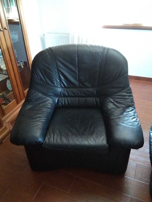 Sofás 3-2-1 em pele com Sofa cama