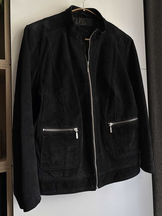 Czarna kurtka skórzana skóra naturalna nubuk biker leather jacket 42