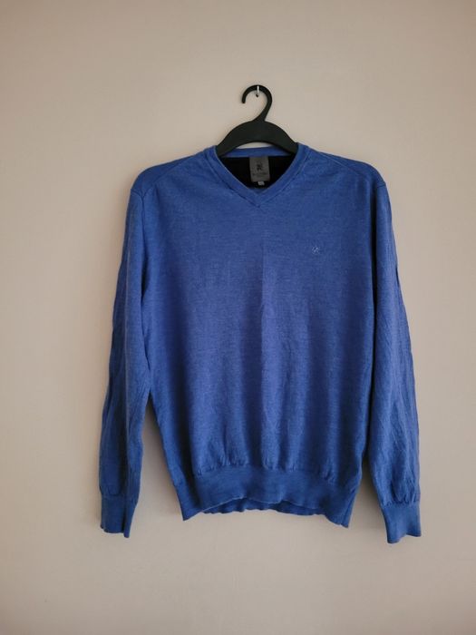 M L Riccovero sweter męski sweterek 100%  merino wool wełna merynos niebieski ciepły na zimę