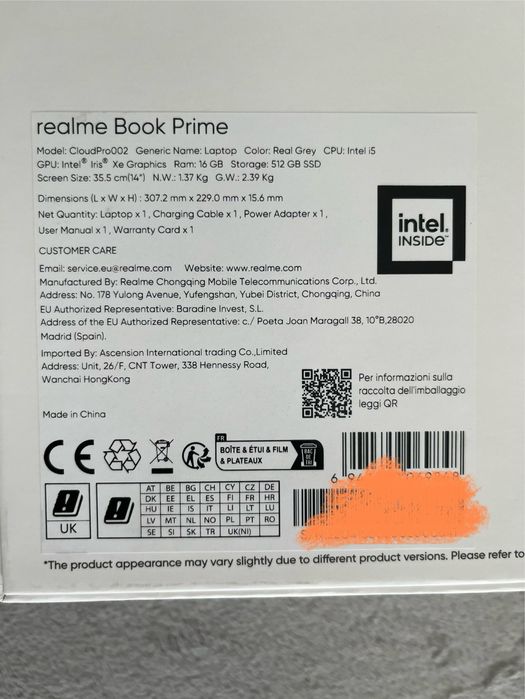 Laptop ultrabook notebook Realme Book Prime 14 QWERTZ Szary i5-11320H