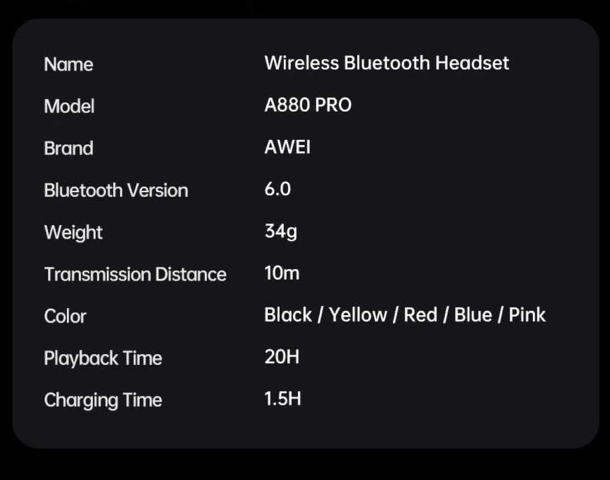 Спортивная  Bluetooth гарнитура Awei A880 pro