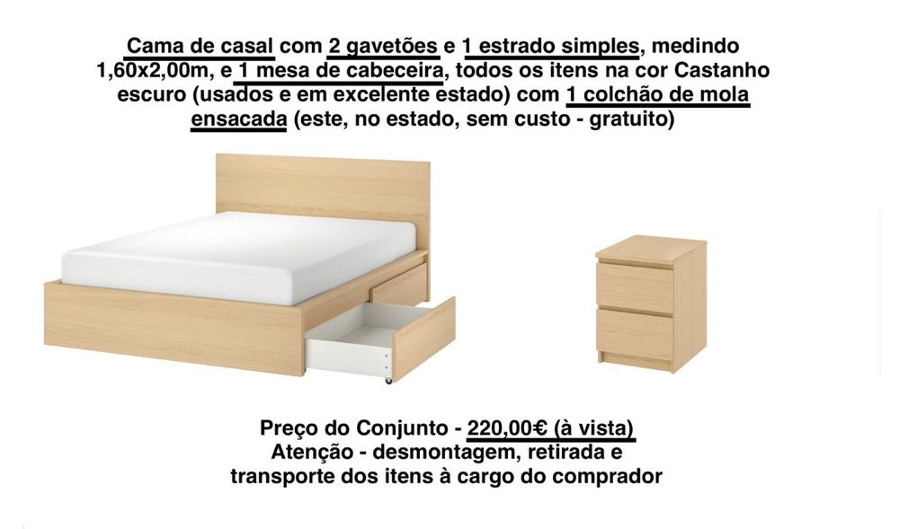 Cama de casal modelo Malm Ikea