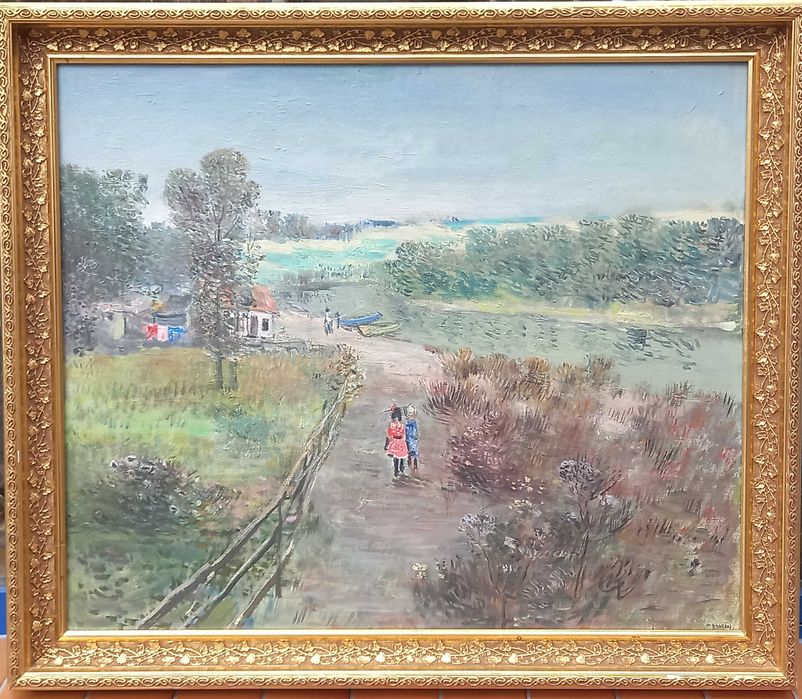 Wieś nad rzeką, Tadeusz Roman olej/płótno