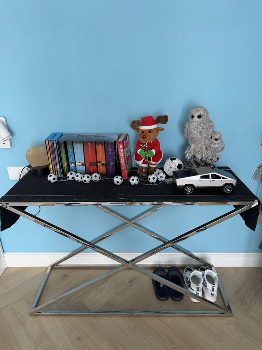 Stolik srebrny szklany