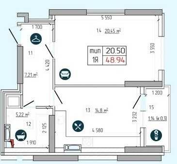 Большая Однокомнатная Квартира 52м2 без ремонта Святошинский район!