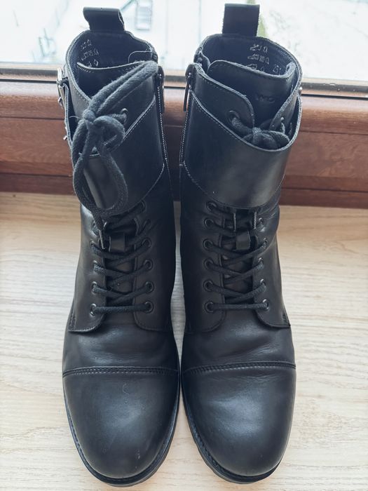 WOJAS – męskie bikery skórzane czarne | 42 | ocieplane BOTKI sztyblety