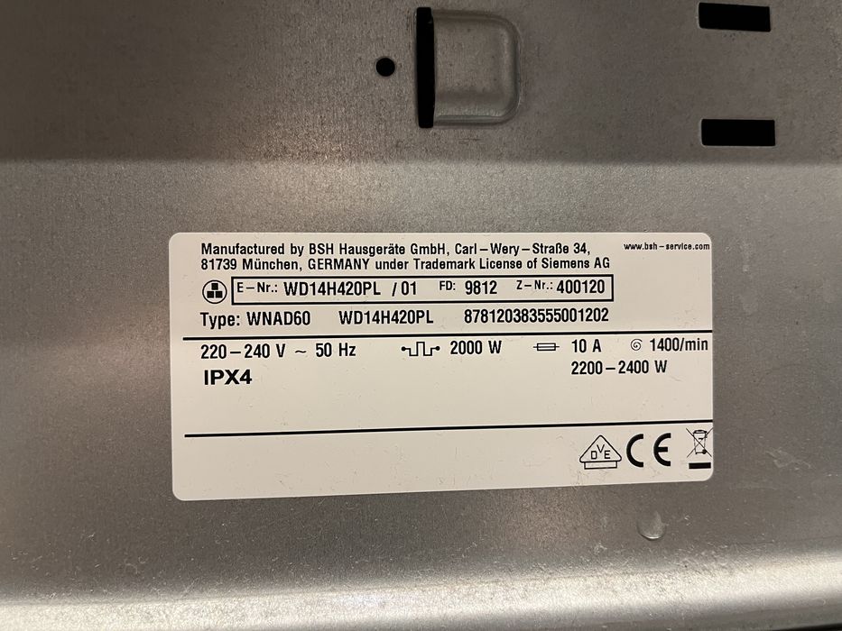 Pralko-suszarka siemens iq500 na czesci lub cala. Wd14h420pl