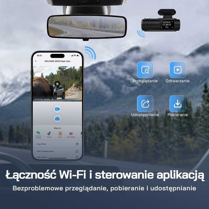 Kamera WOLFANG 4K do auta + karta 32GB, idealna na prezent
