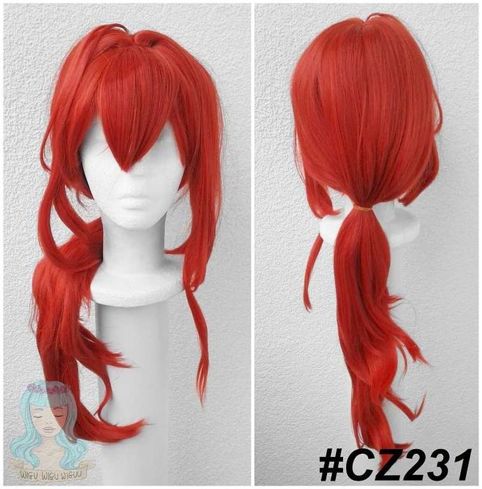 Diluc Genshin Impact czerwona peruka z kitką cosplay czerwony wig