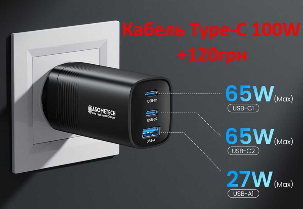 ASOMETECH 65W блок живлення і кабель Гарантія