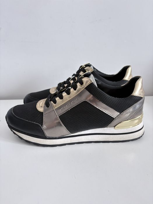 Michael Kors Billie Trainer Sneakersy Czarne Złote Damskie Siateczka Rozmiar 38,5