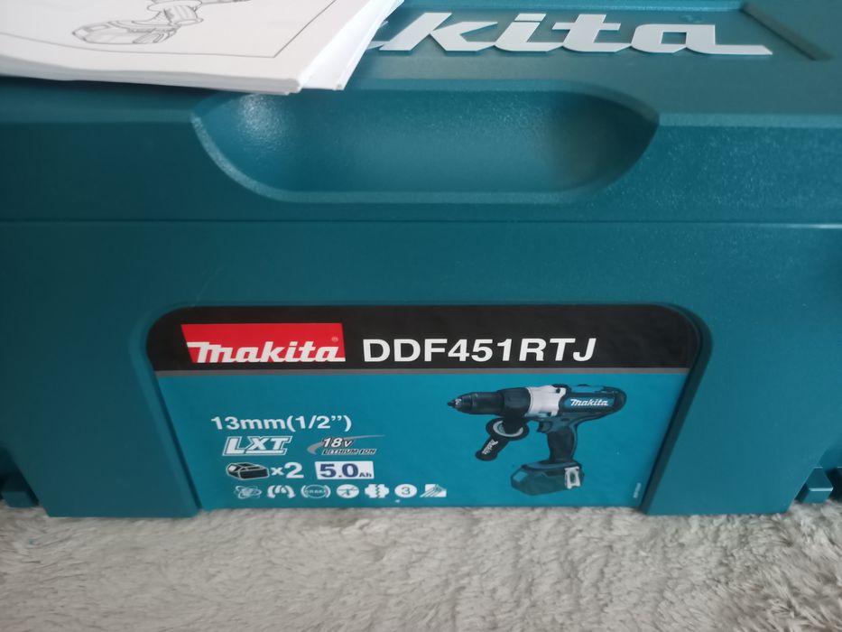 Nowa oryginalna wkrętarka Makita DDF451RTJ +2bat 5ah + kufer+lad