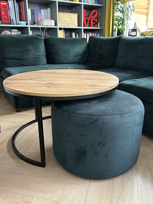 Stolik kawowy z pufem srednica 80cm